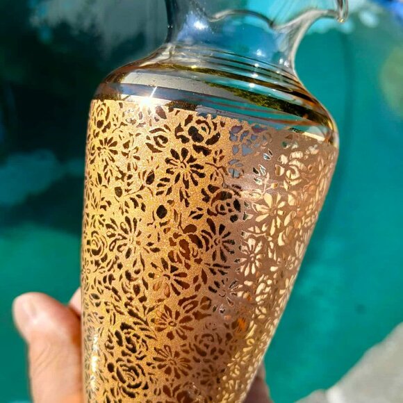 3 Set MCM Vintage Ransgil Crystal Gold Gilded Overlay Floral Ruffle Topped Vases - Picture 2 of 8